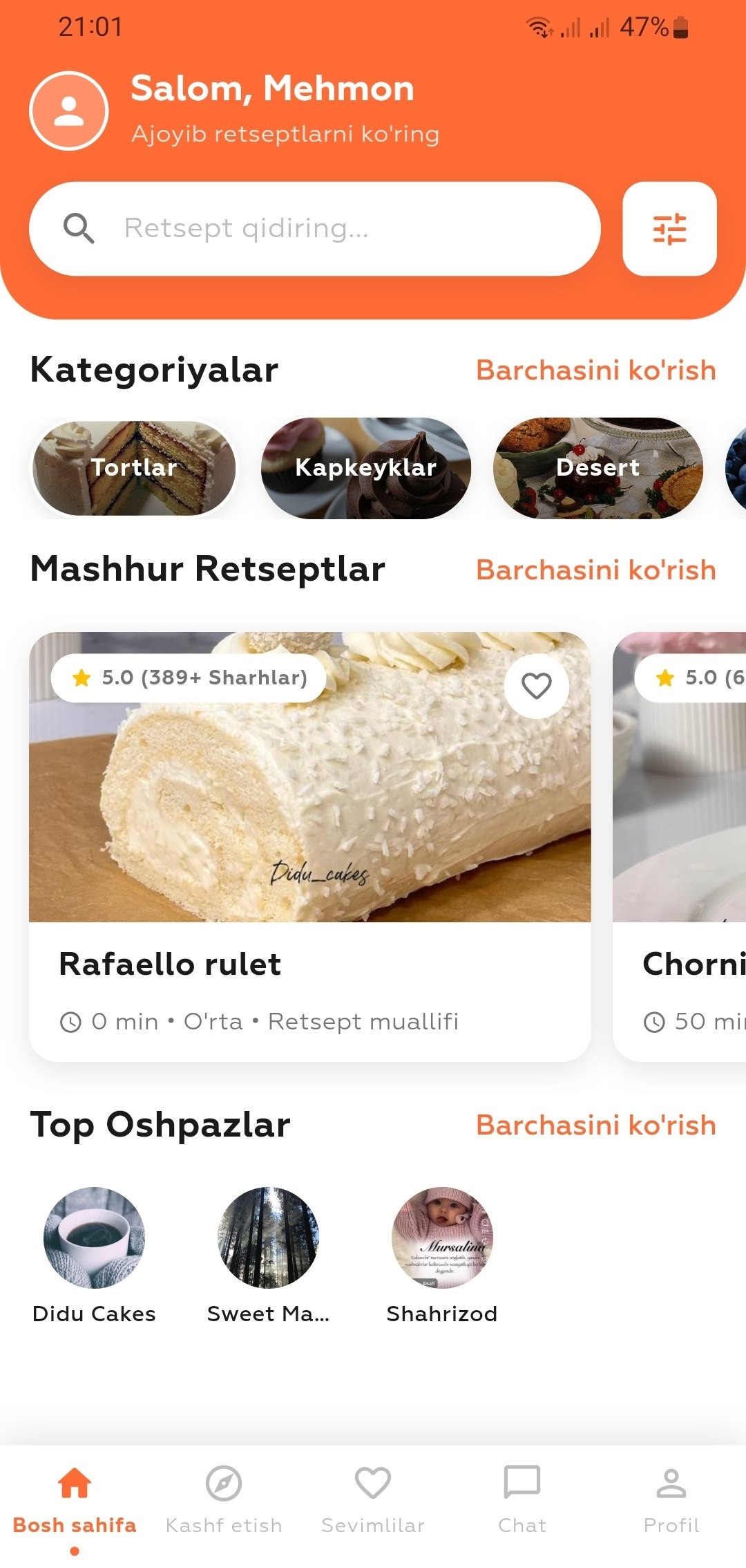 YUMKO ilovasi bosh sahifasi